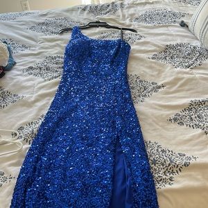 Dillards, B. Darlin prom blue sequin, one shoulder dress